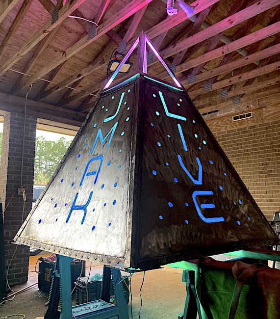 Glowing Triangle Metal Sculpture
